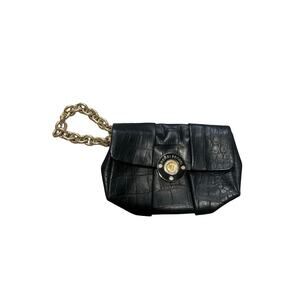 Henri Bendel Y2K Black Leather Wristlet | Gold Chain Mini Bag
